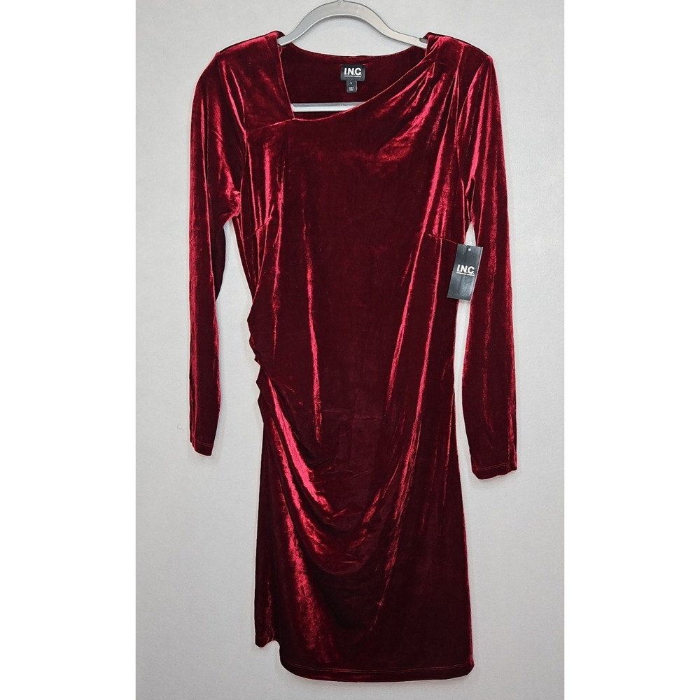 INC Womens Red Velour Long Sleeve Bodycon Dress Size Large NWT - Picture 3 of 12